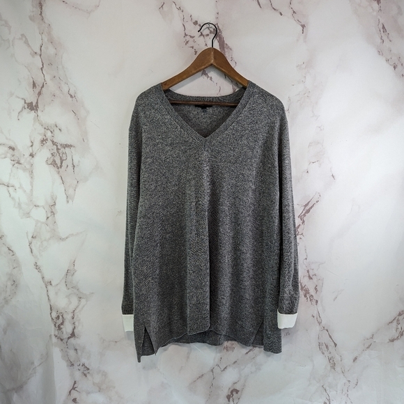 J Crew Sweater Womens Medium Gray Wool V Neck Oversized Slouchy Academia Preppy - Picture 12 of 13